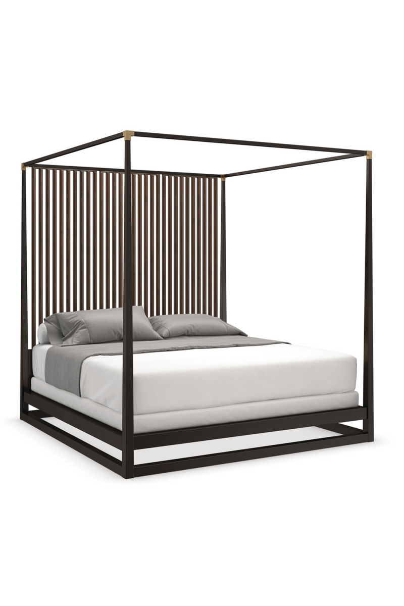 Brown Wooden Canopy Bed | Caracole Pinstripe | Woodfurniture.com