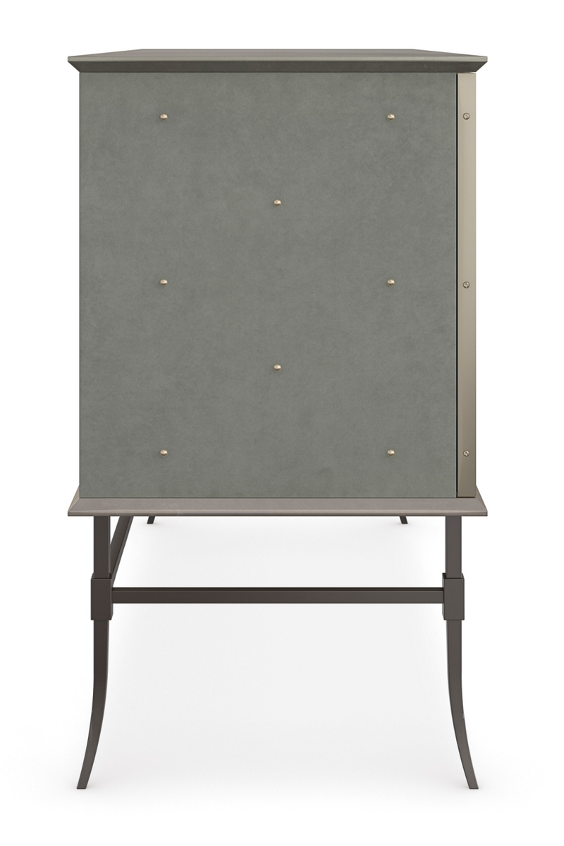 Studded Gray Suede Sideboard | Caracole Brass Tacks | Woodfurniture.com