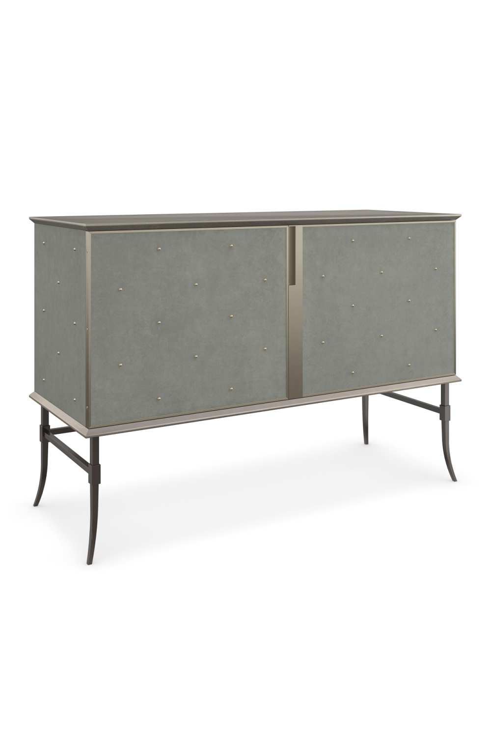 Studded Gray Suede Sideboard | Caracole Brass Tacks | Woodfurniture.com