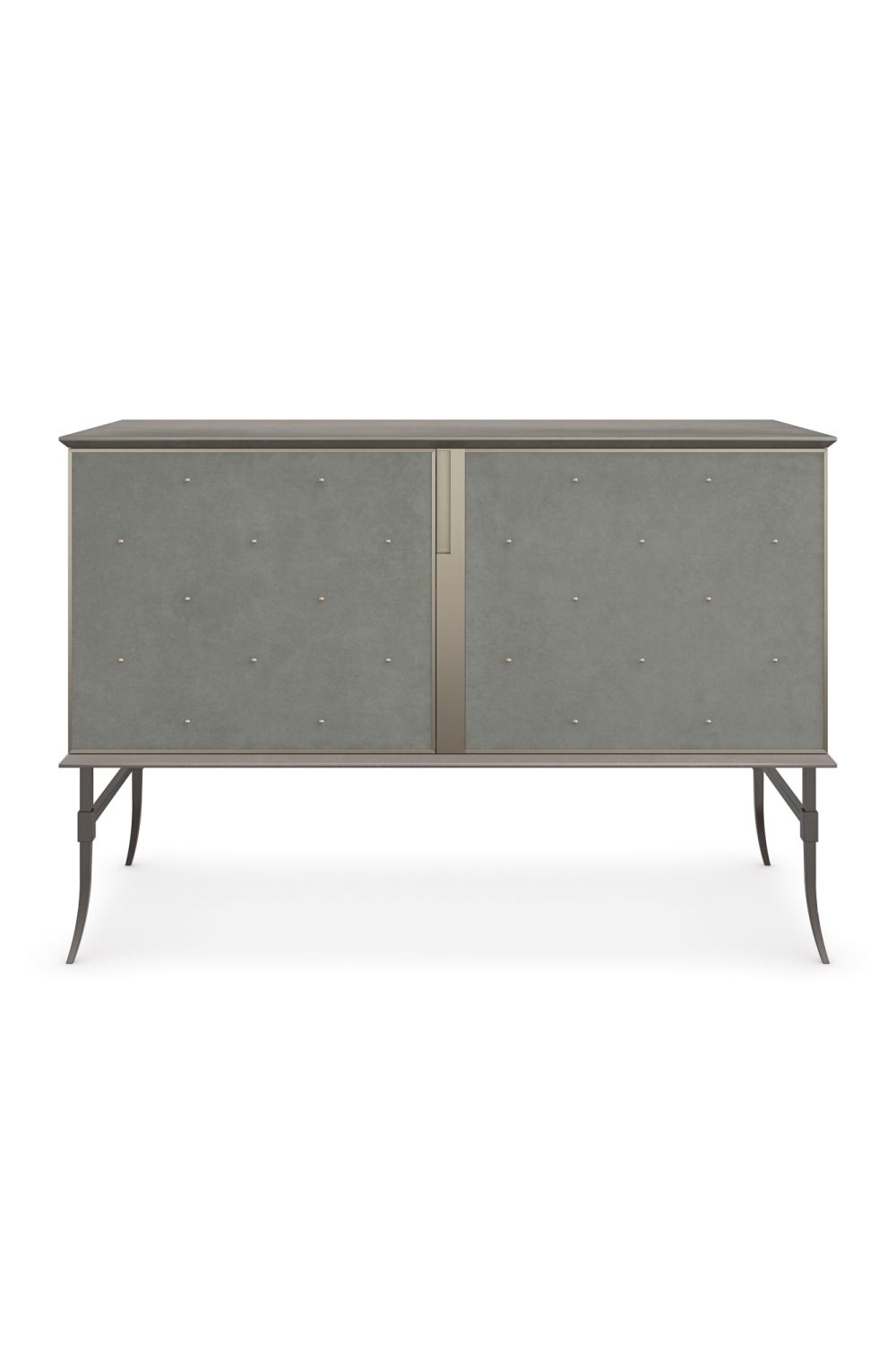 Studded Gray Suede Sideboard | Caracole Brass Tacks | Woodfurniture.com