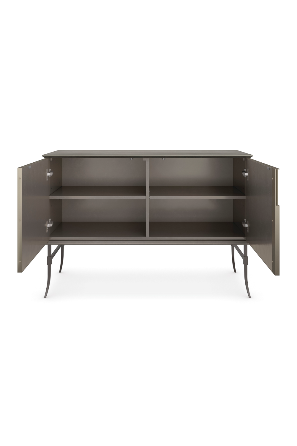 Studded Gray Suede Sideboard | Caracole Brass Tacks | Woodfurniture.com