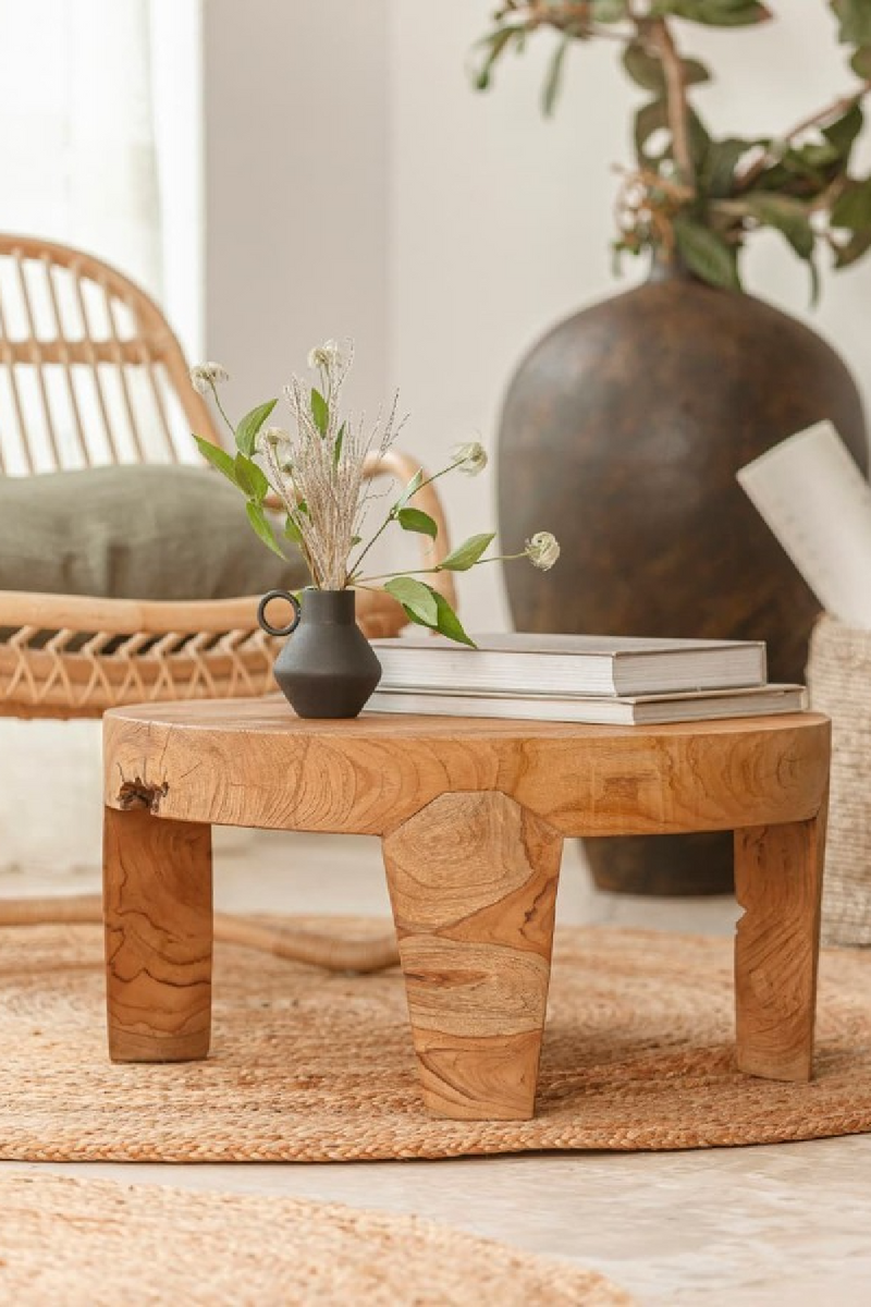 Round Suar Wood Side Table | Dareels Rivia | Woodfurniture.com