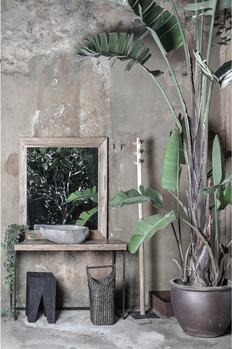 Reclaimed Teak w/ Geometrical Base Console Table | Dareels Three | Woodfurniture.com