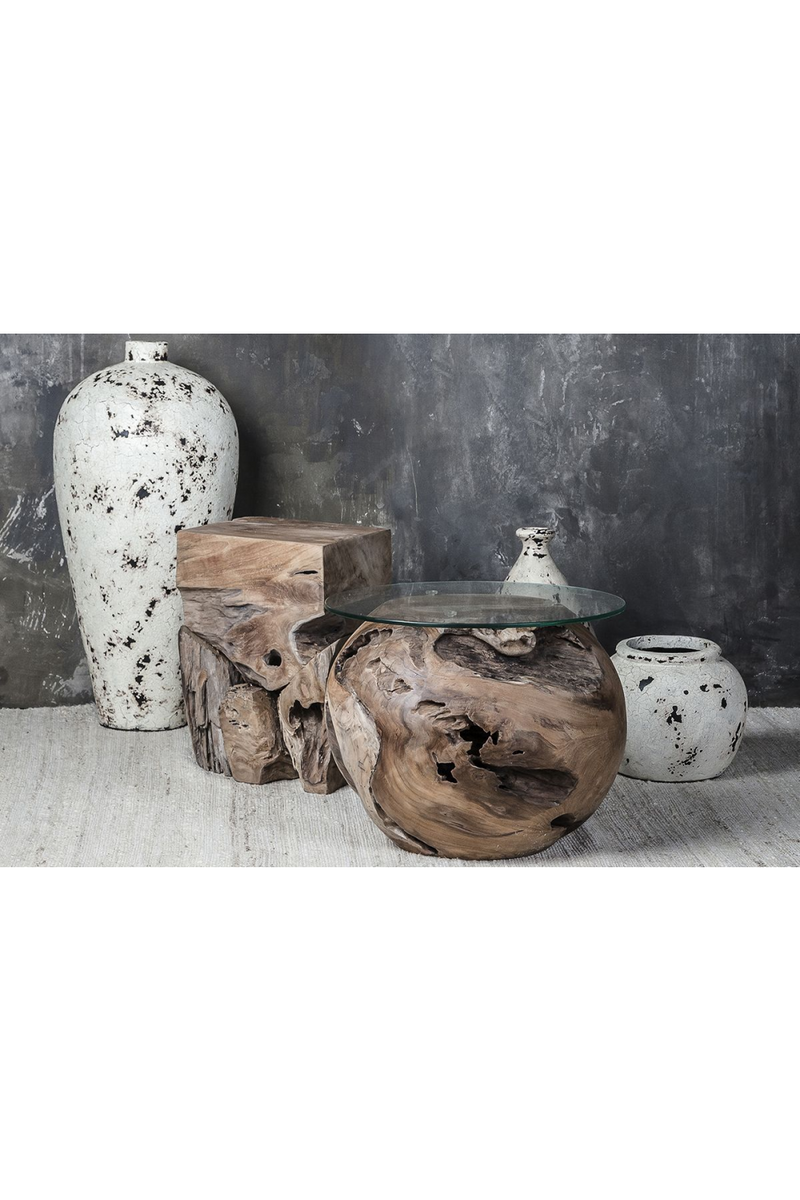 Natural Teak Root Block Stool | Dareels Toor | Woodfurniture.com