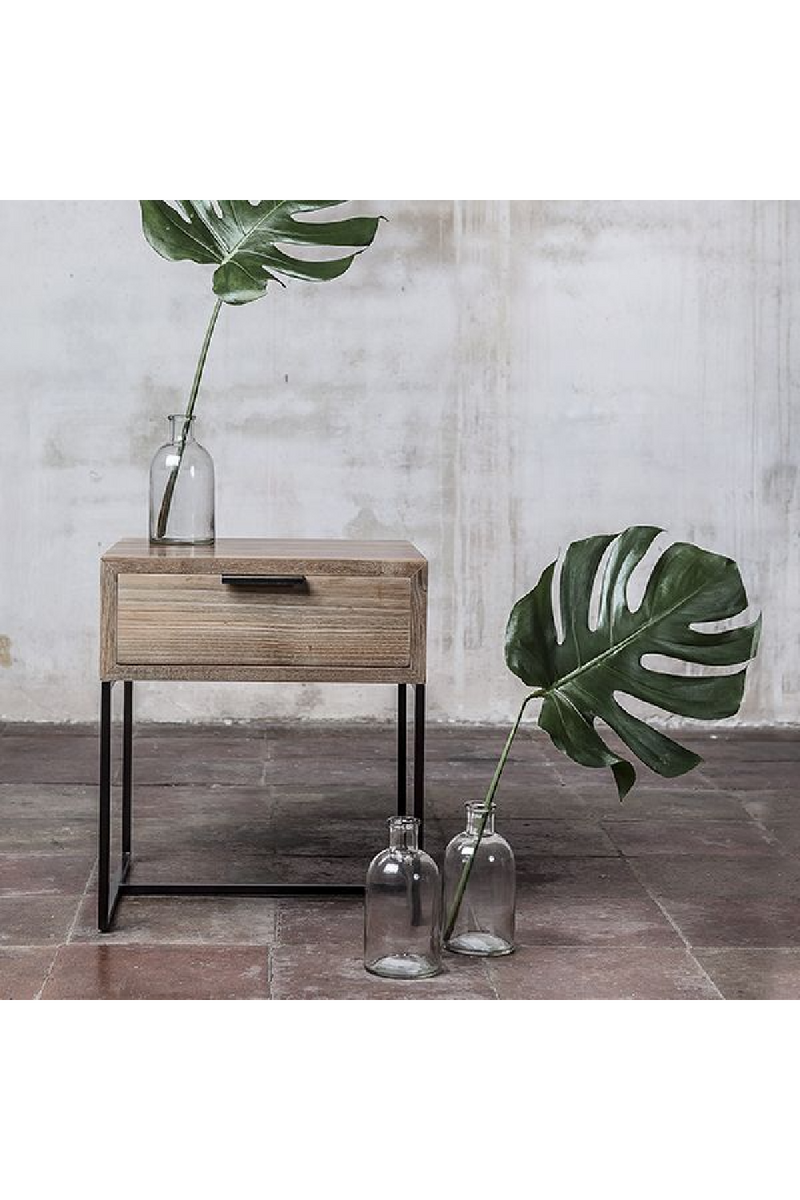 Teak with Iron Base Bedside Table | Dareels Onetwo | Woodfurniture.com