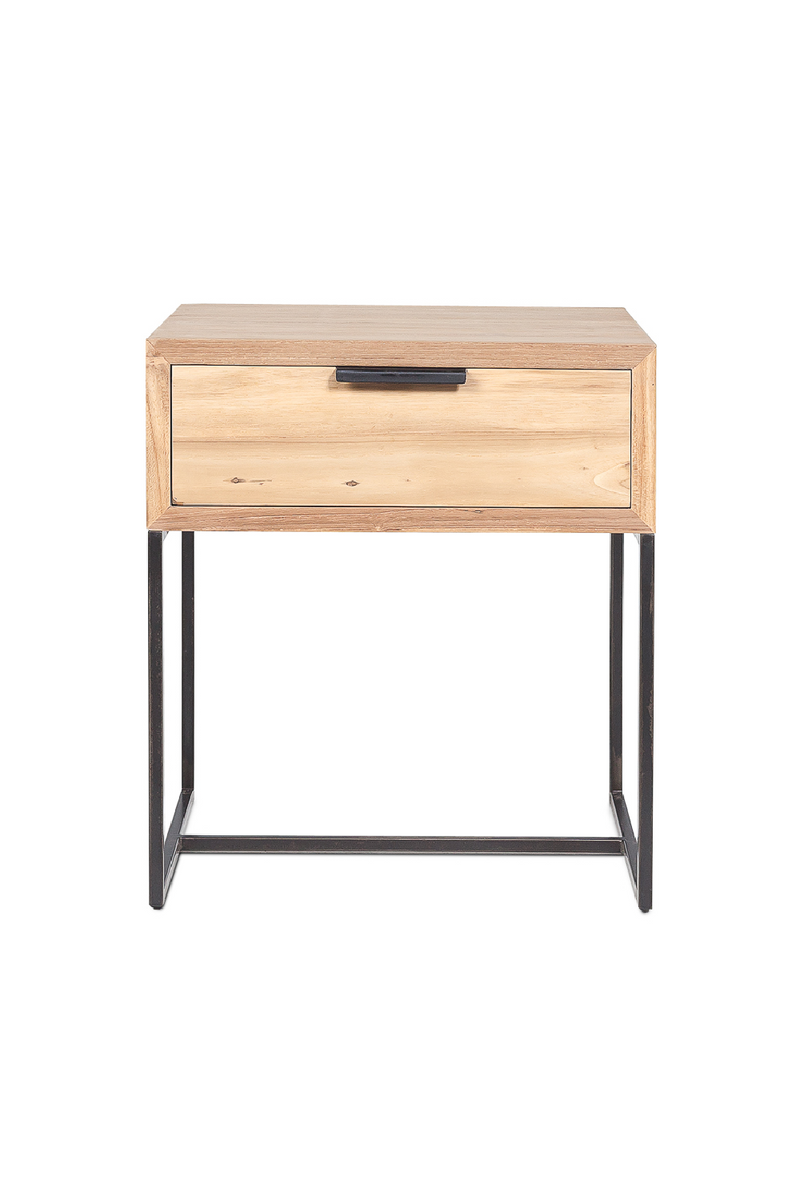 Teak with Iron Base Bedside Table | Dareels Onetwo | Woodfurniture.com