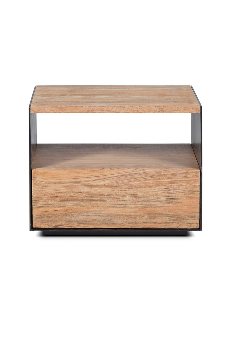 Iron Framed Teak Bedside Table | Dareels Geox | Woodfurniture.com