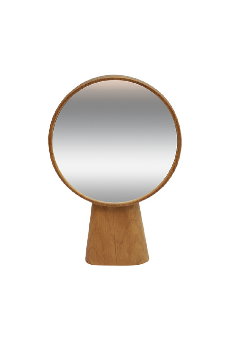 Teak Round Mirror with Base | Dareels Momi | Woodfurniture.com