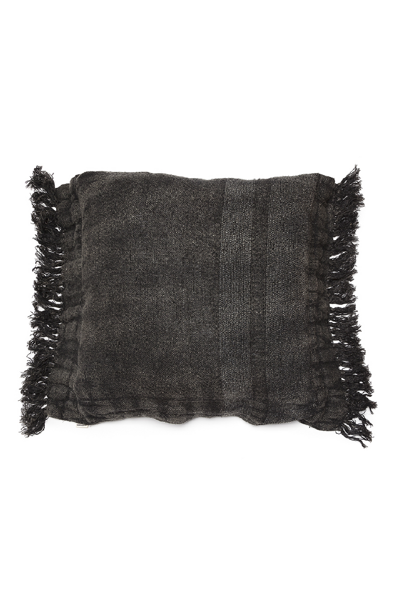 Black Linen Boucle Fringed Cushion Cover | Dareels Wrinkles HNB | Woodfurniture.com