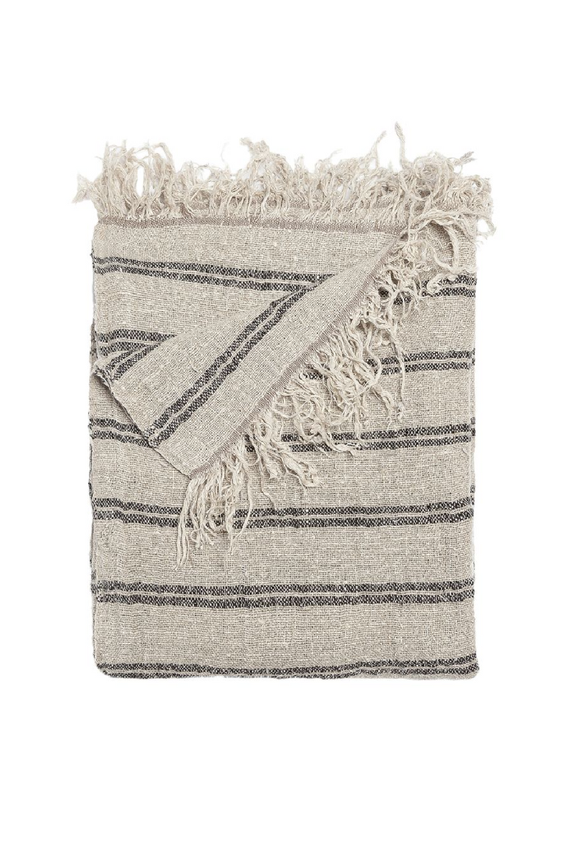 Fringed Linen Throw Blanket | Dareels Kuruva │ Woodfurniture.com