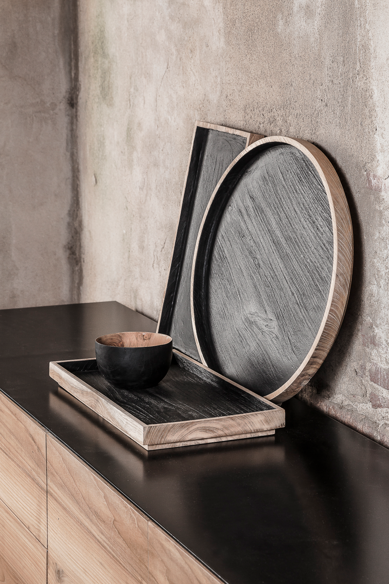 Black Teak Rectangular Tray | Dareels Dark | Woodfurniture.com