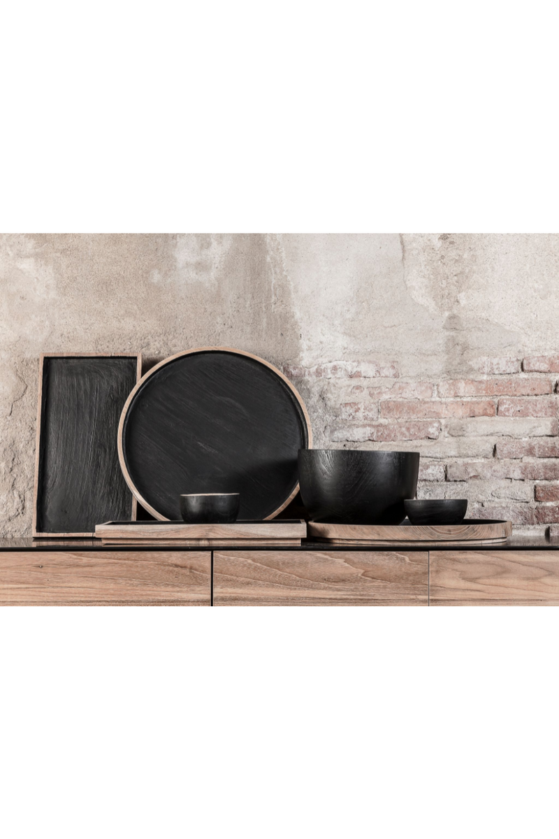 Black Teak Circular Tray | Dareels Dark | Woodfurniture.com