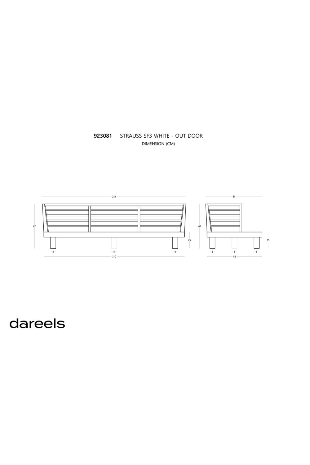 White Cushioned Teak Outdoor Sofa | Dareels Strauss SF2 | Woodfurniture.com