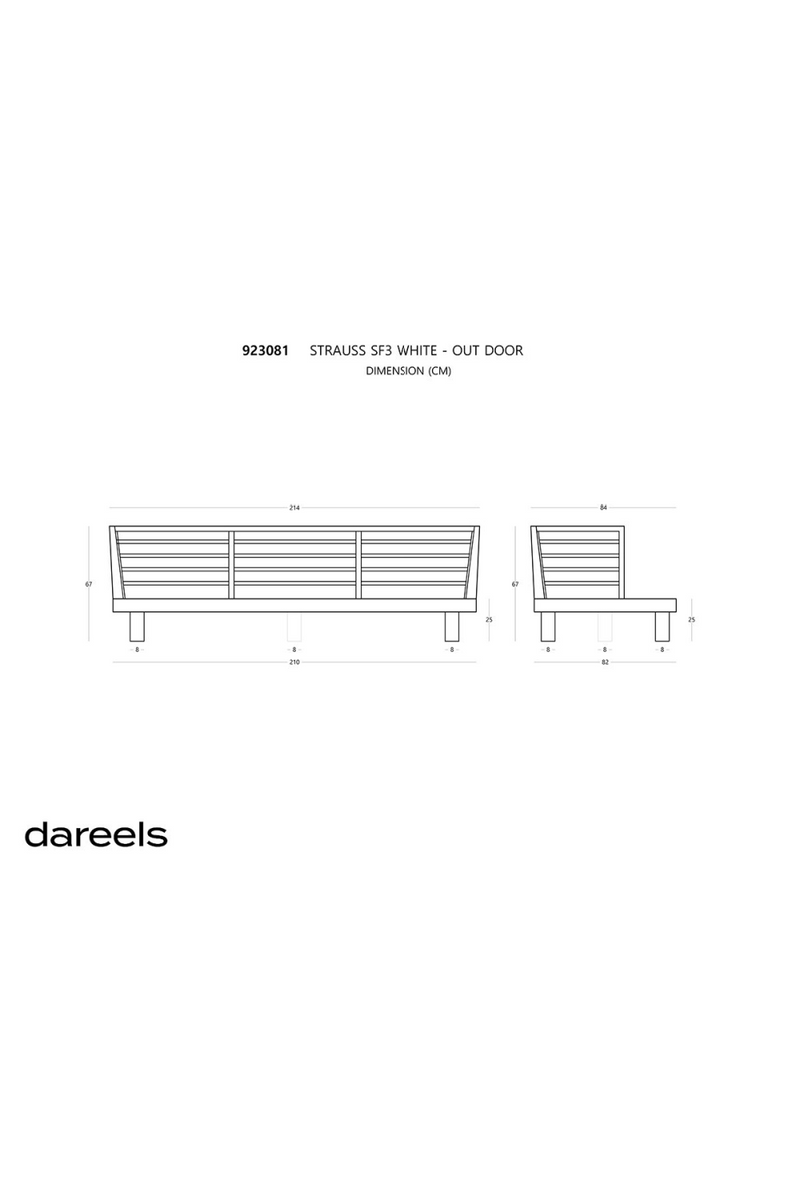 White Cushioned Teak Outdoor Sofa | Dareels Strauss SF2 | Woodfurniture.com