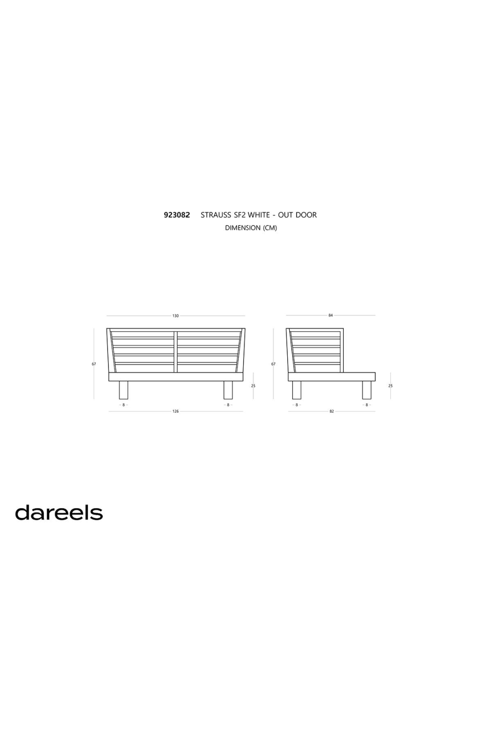 White Cushioned Teak Outdoor Sofa | Dareels Strauss SF2 | Woodfurniture.com