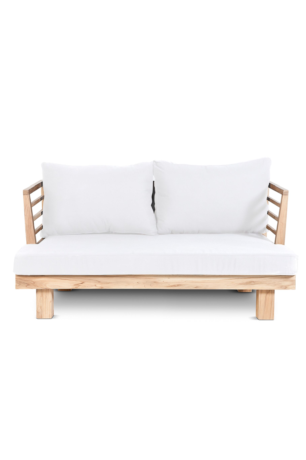 White Cushioned Teak Outdoor Sofa | Dareels Strauss SF2 | Woodfurniture.com