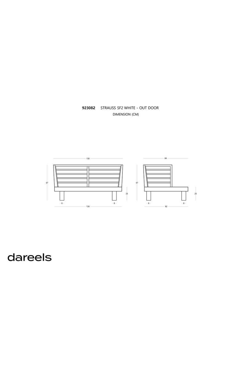 White Cushioned Teak Outdoor Sofa | Dareels Strauss SF2 | Woodfurniture.com