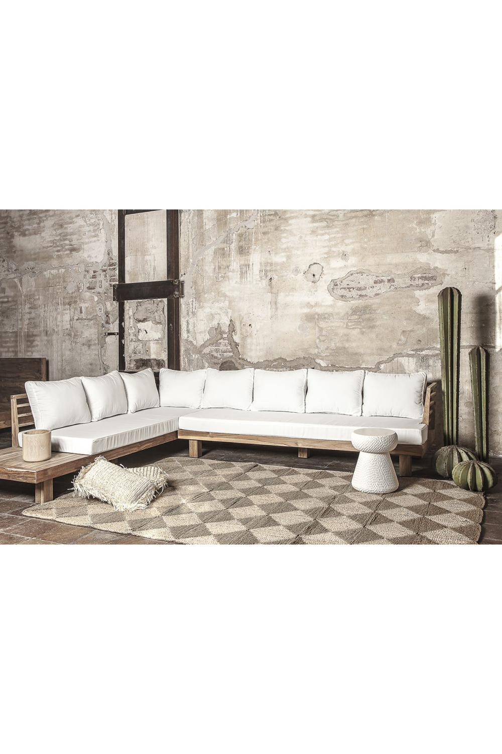 White Cushioned Teak Outdoor Sofa | Dareels Strauss | Woodfurniture.com