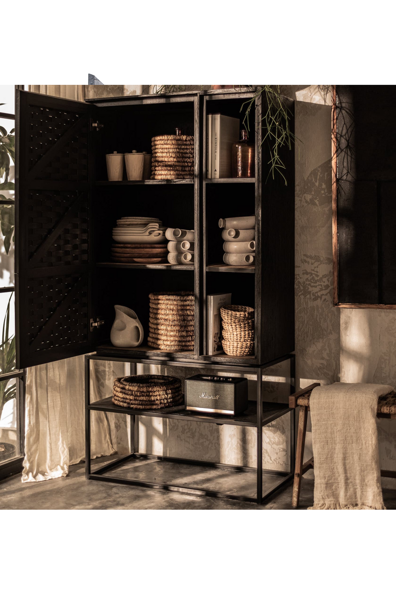 Charcoal Wooden Cabinet With Open Rack | dBodhi Karma | woodfurniture.com