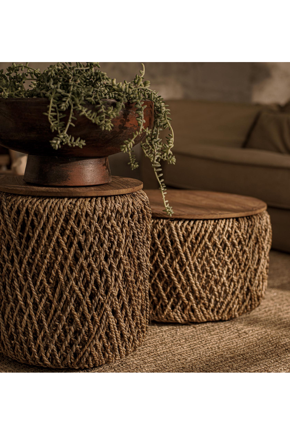 Round Woven Abaca Coffee Table Set (3) | dBodhi Knut | Wood Furniture