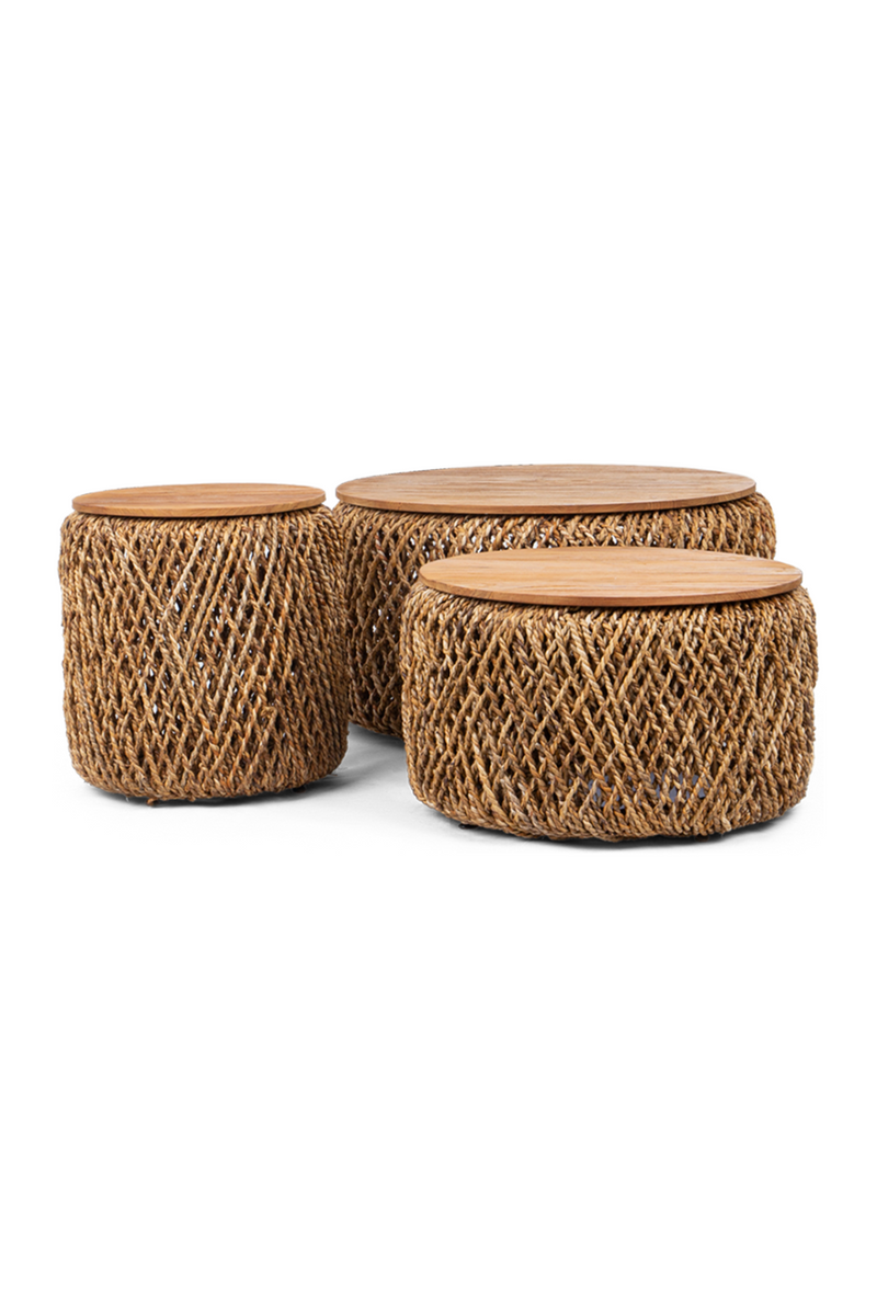 Round Woven Abaca Coffee Table Set (3) | dBodhi Knut | Wood Furniture