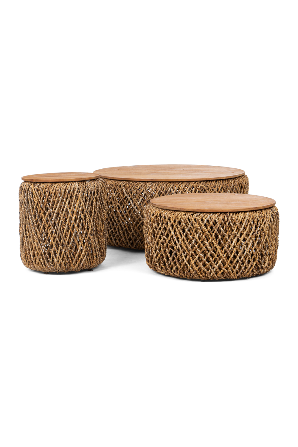 Round Woven Abaca Coffee Table Set (3) | dBodhi Knut | Wood Furniture