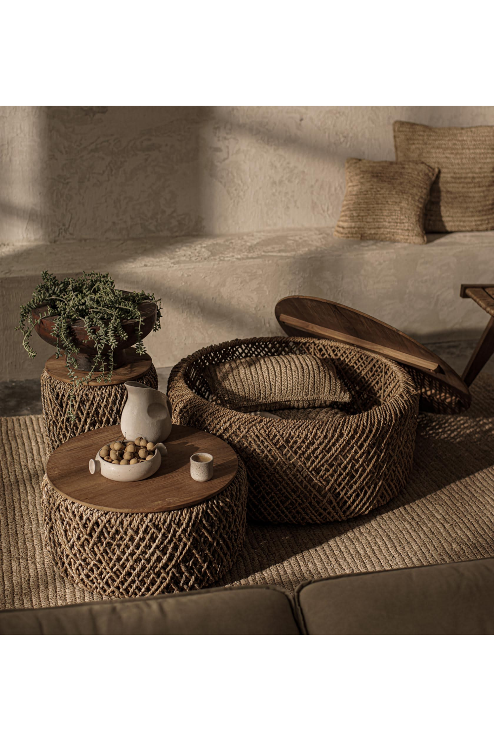 Round Woven Abaca Coffee Table Set (3) | dBodhi Knut | Wood Furniture