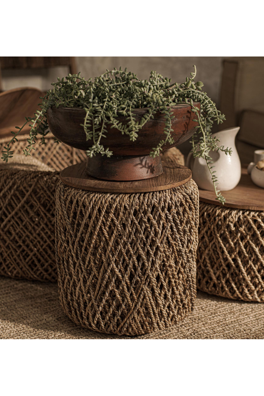 Round Woven Abaca Coffee Table Set (3) | dBodhi Knut | Wood Furniture