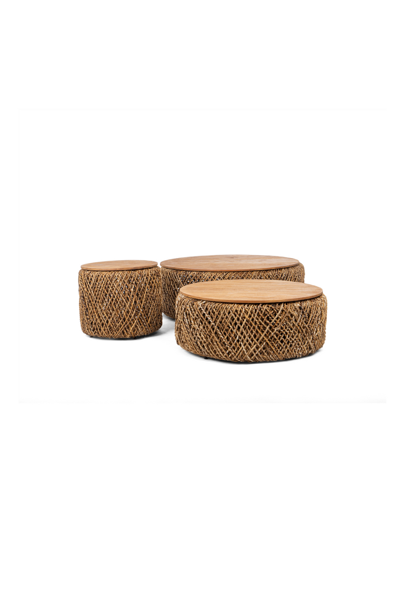 Juego de mesas de café redondas tejidas de abacá (3) | dbodhi knut