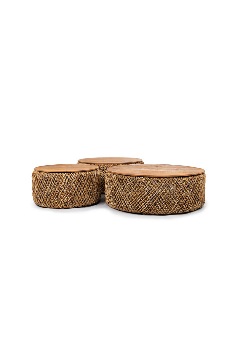 Juego de mesas de café redondas tejidas de abacá (3) | dbodhi knut