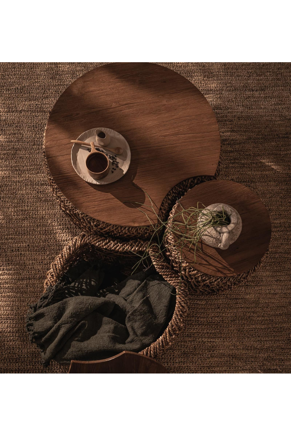 Round Abaca Coffee Table Set A | dBodhi Knut Padi | Wood Furniture