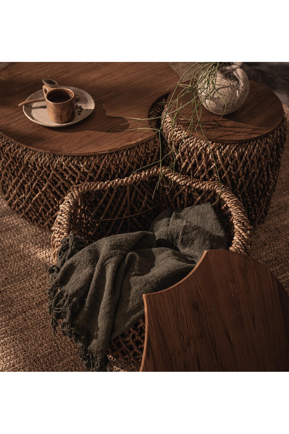 Round Abaca Coffee Table Set A | dBodhi Knut Padi | Wood Furniture