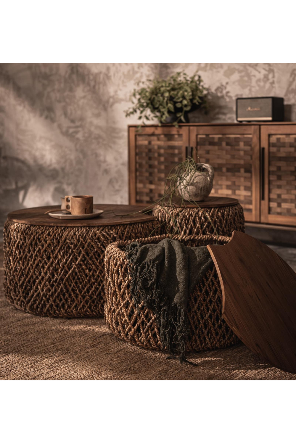 Round Abaca Coffee Table Set A | dBodhi Knut Padi | Wood Furniture