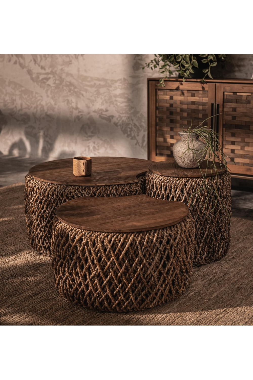 Round Abaca Coffee Table Set A | dBodhi Knut Padi | Wood Furniture