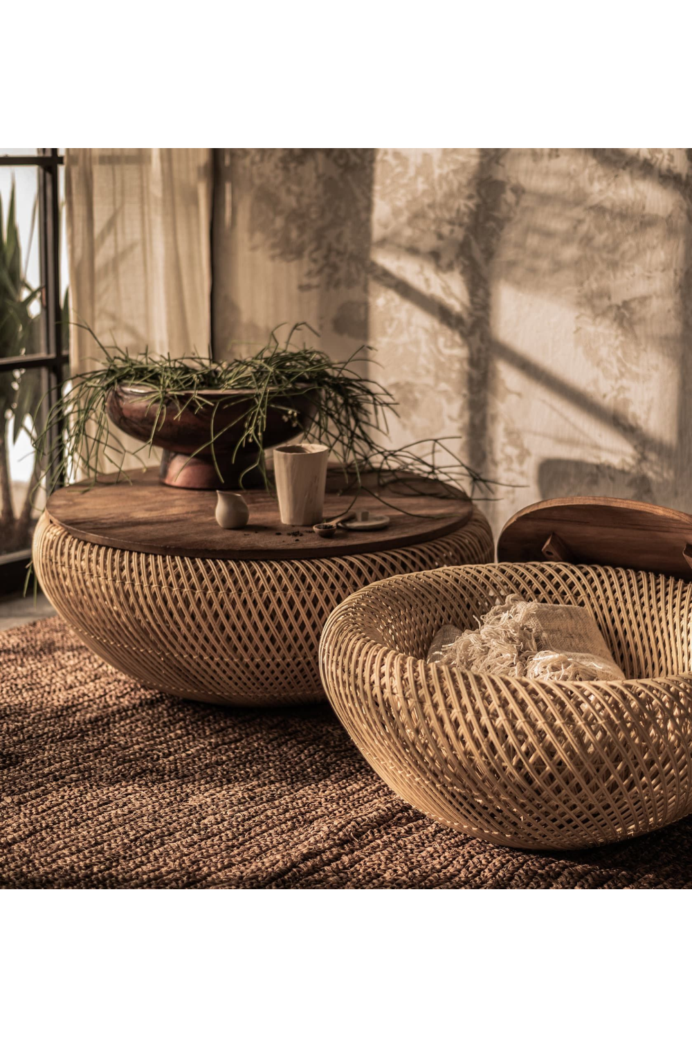 Round Interlaced Rattan Coffee Table | Bodhi Wave | Woodfurniture.com