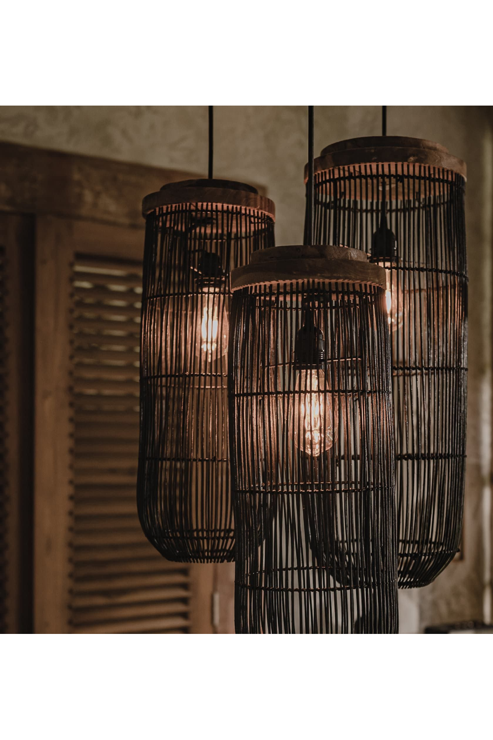 Black Cylindrical Rattan Hanging Lamp | dBodhi Tub | Wood Furniture