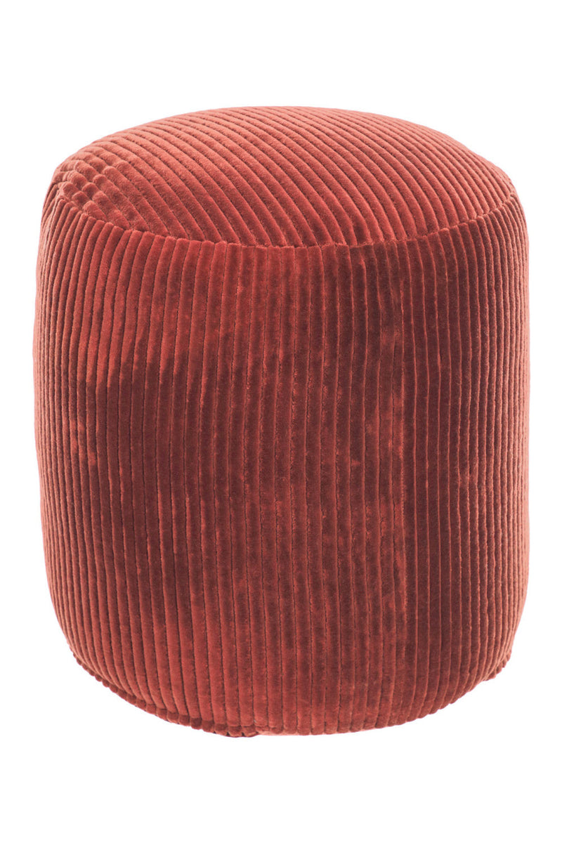 Round Red Corduroy Pouf | La Forma Cadenet | Woodfurniture.com