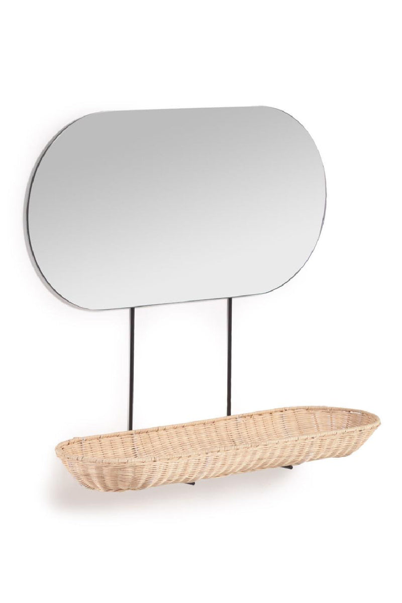 Wall Mirror With Rattan Shelf | La Forma Ebian | Woodfurniture.com