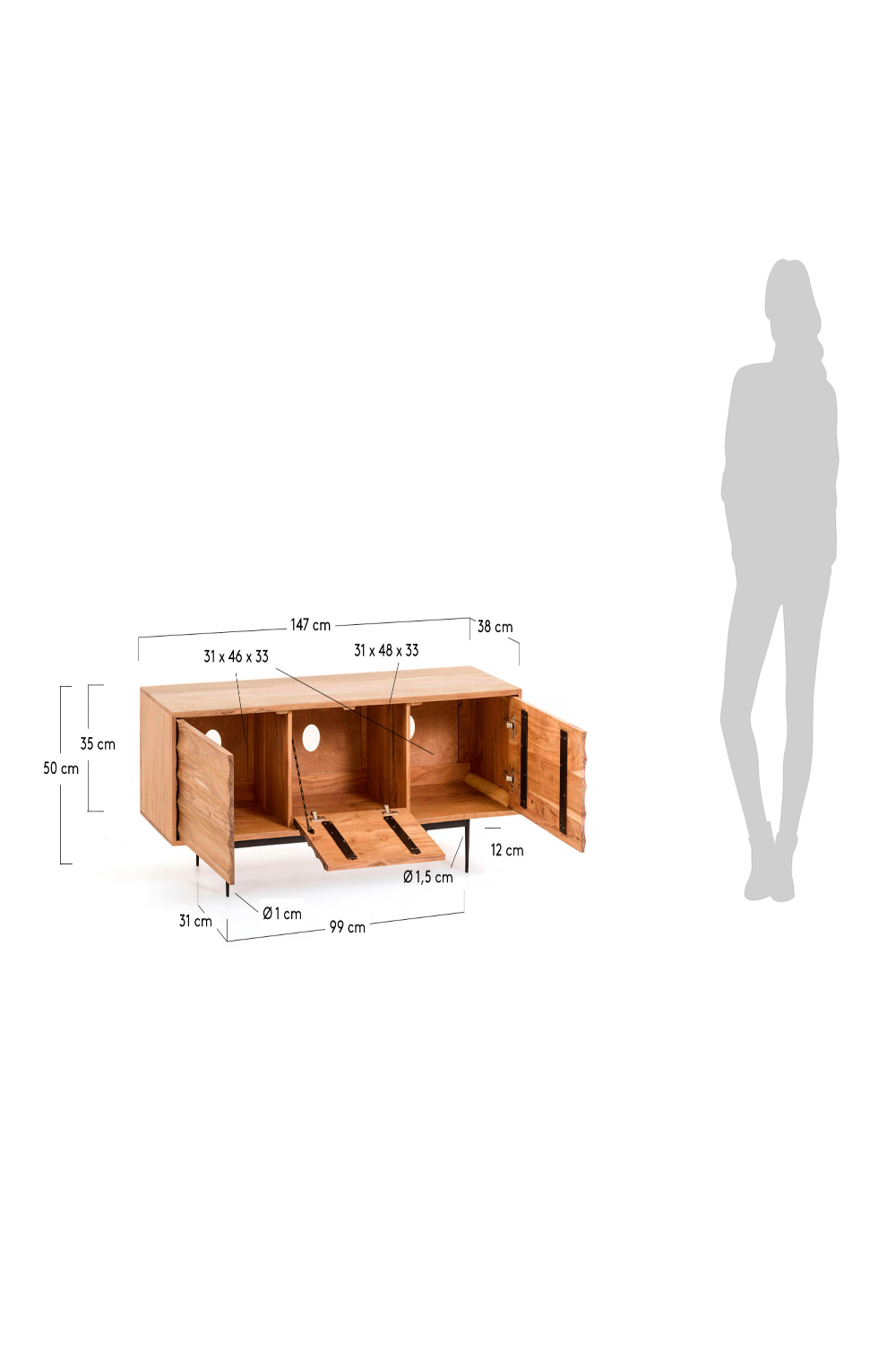 Natural Wood 3-Door TV Cabinet | La Forma Delsie | Woodfurniture.com