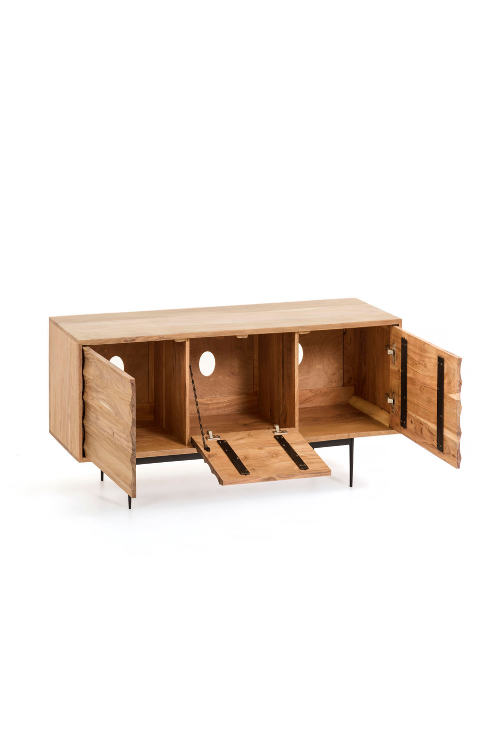 Natural Wood 3-Door TV Cabinet | La Forma Delsie | Woodfurniture.com