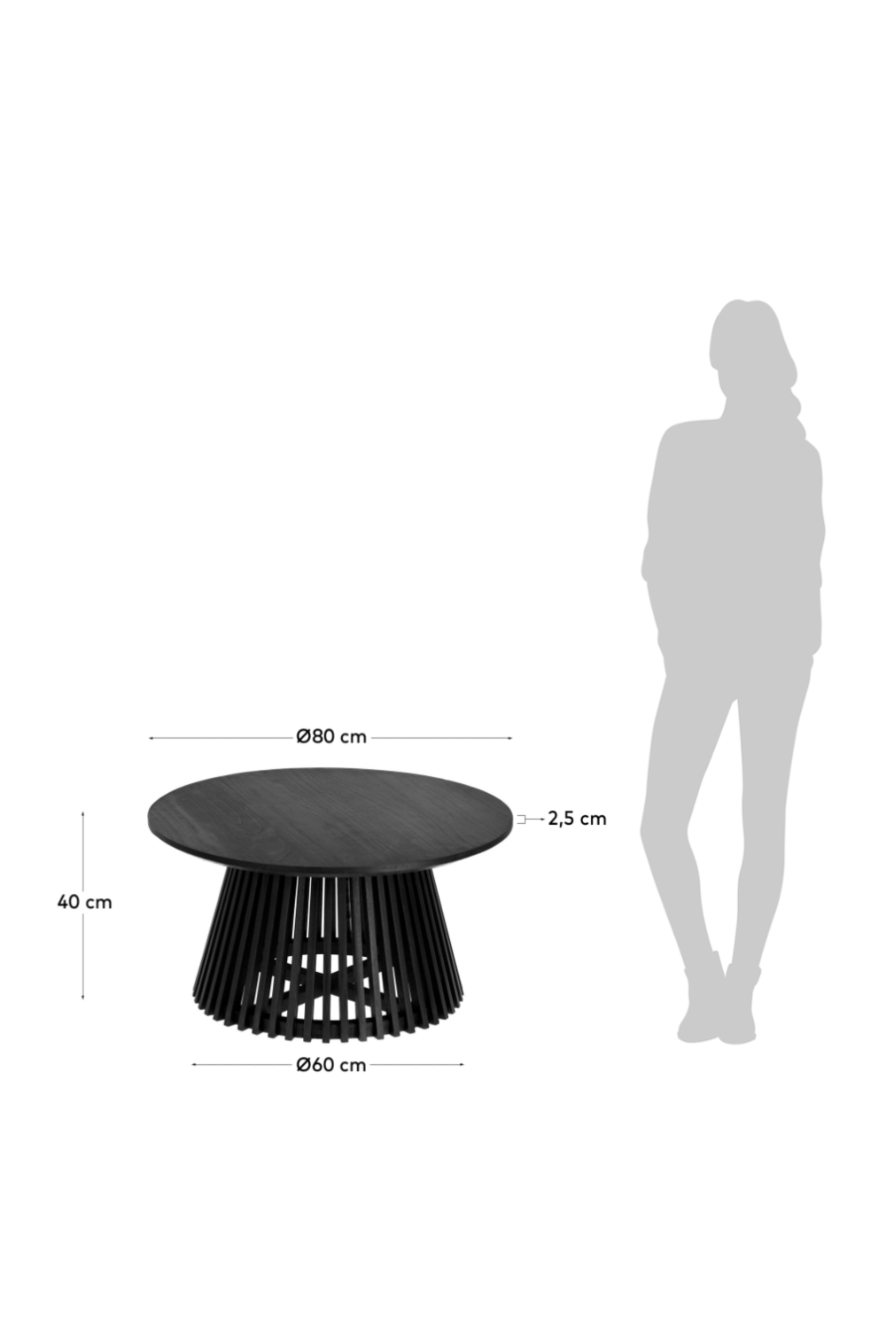 Round Black Teak Wood Pedestal Coffee Table | La Forma Jeanette | Woodfurniture.com