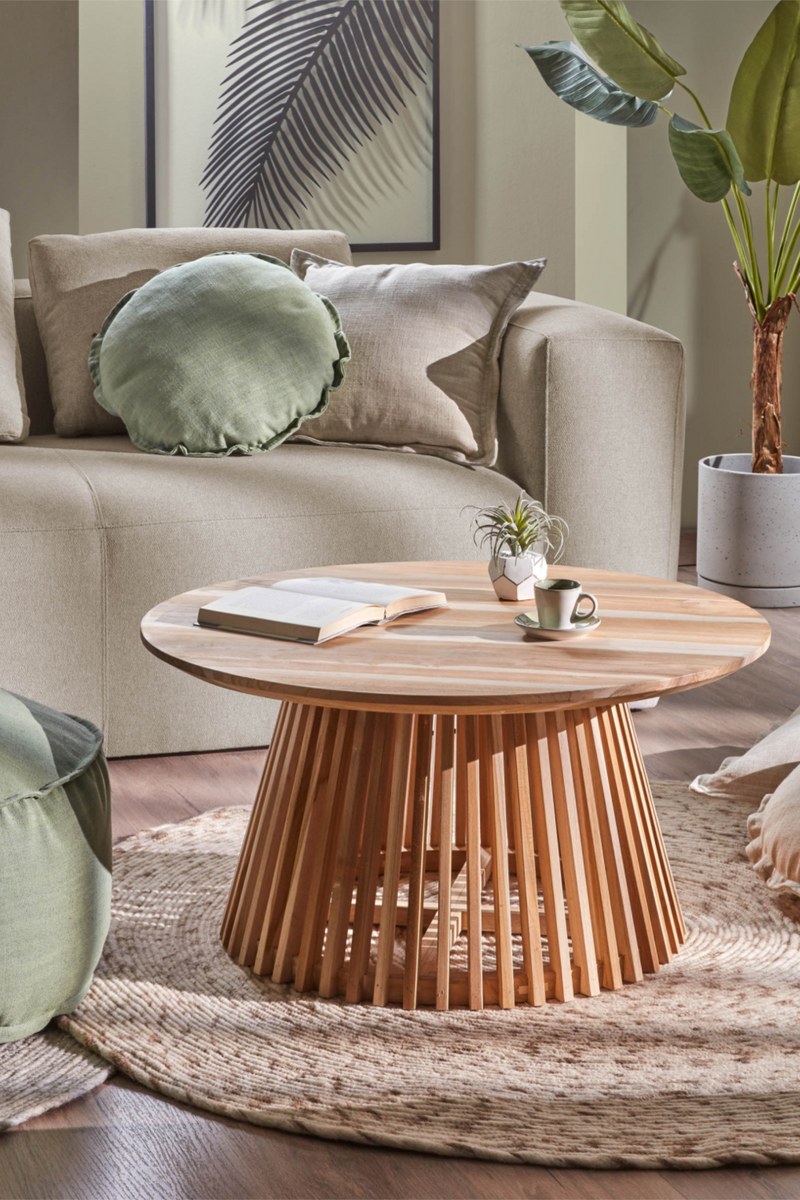 Round Teak Wood Pedestal Coffee Table | La Forma Jeanette | Woodfurniture.com