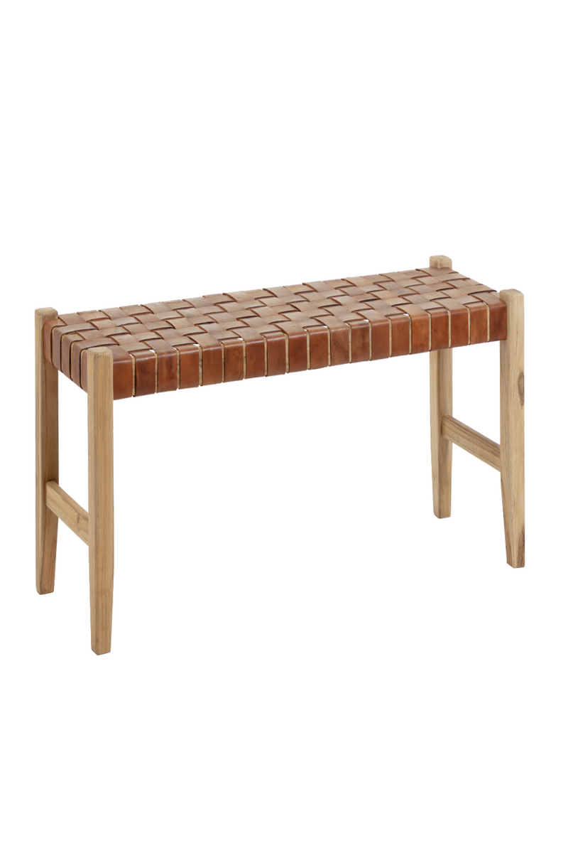 Brown Leather Woven Bench | La Forma Calixta | Woodfurniture.com