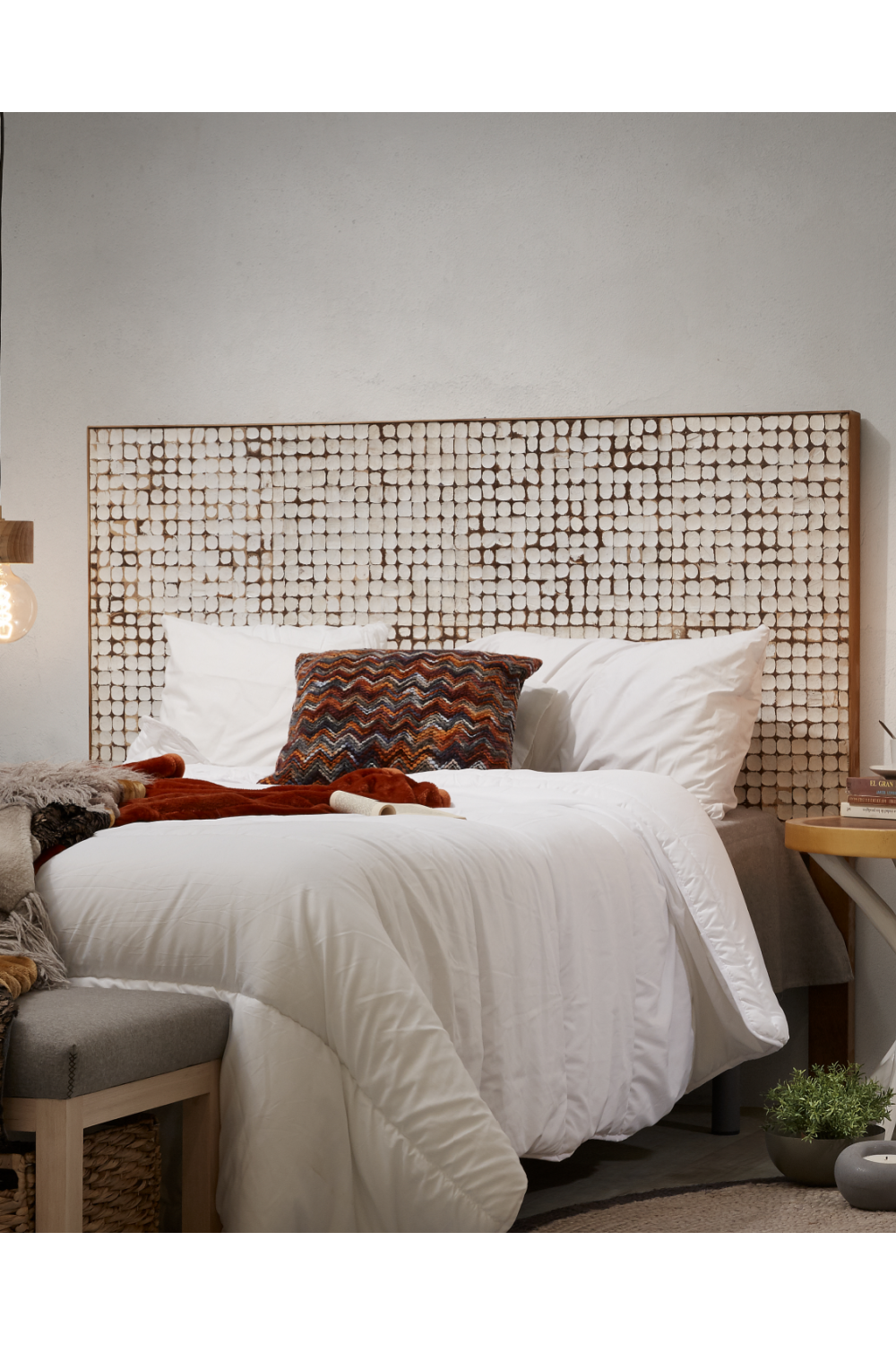 White Coconut Shell Queen Headboard 63