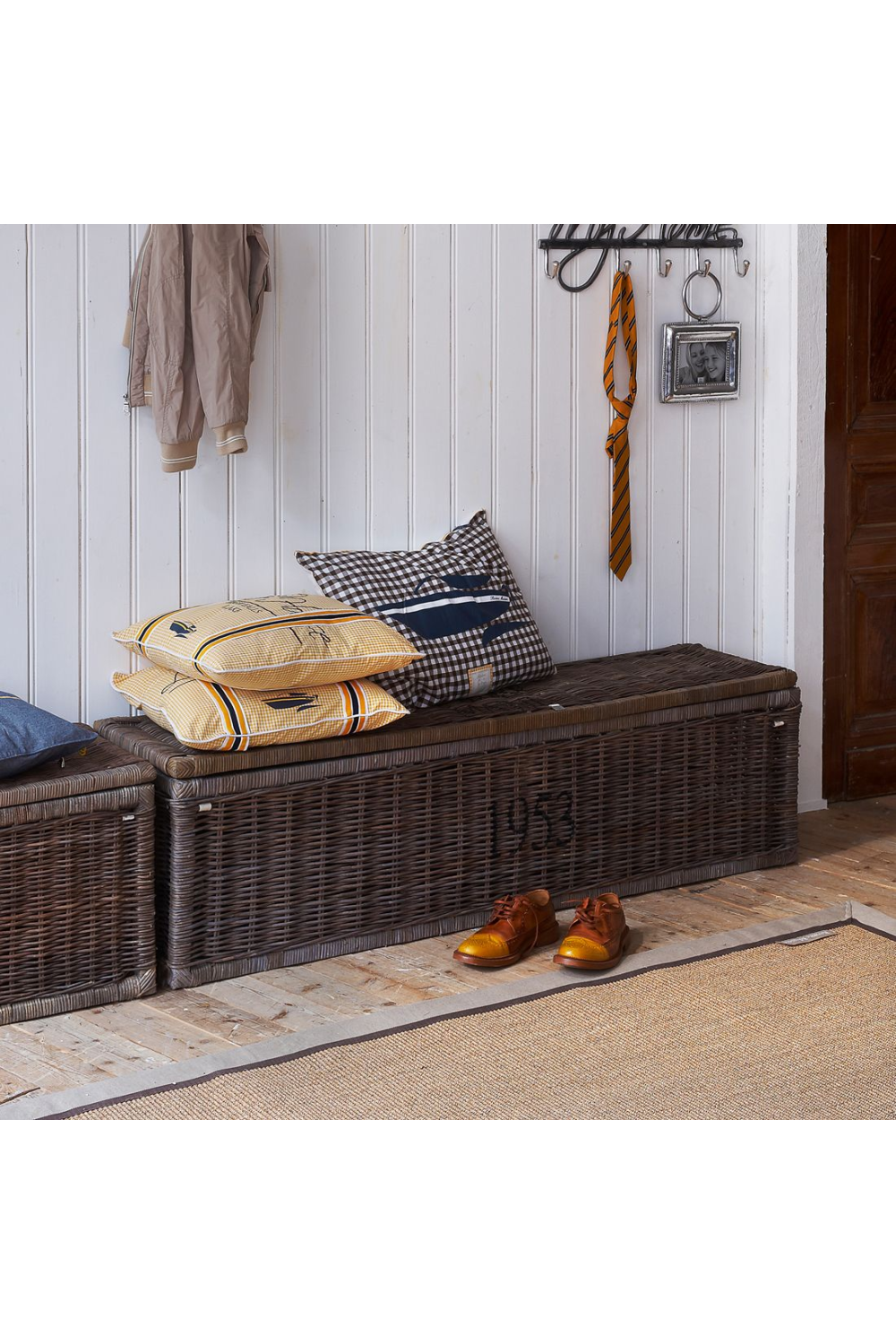 Mahogany Framed Rattan Trunk | Rivièra Maison Cobblers Wharf | Wood Furniture