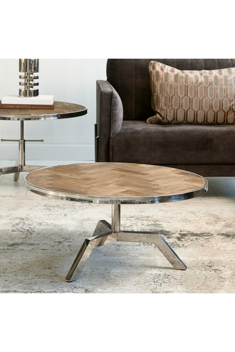 Silver Framed Adjustable Coffee Table | Rivièra Maison Kirkwood | Wood Furniture