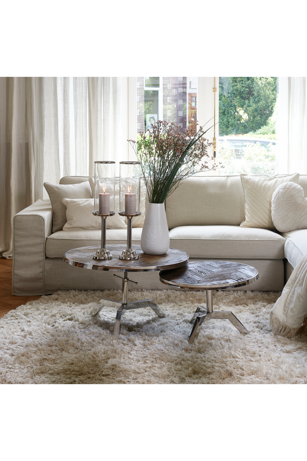 Silver Framed Adjustable Coffee Table | Rivièra Maison Kirkwood | Wood Furniture