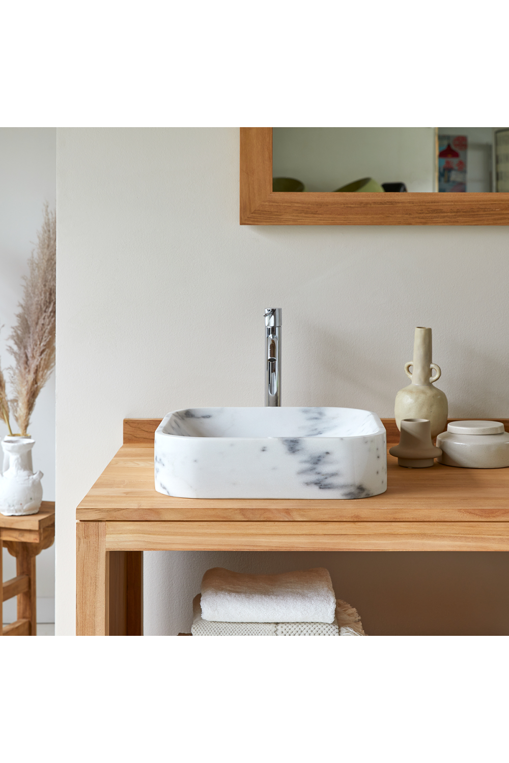 Square White Marble Bathroom Sink | Tikamoon Perseus | OROA TRADE