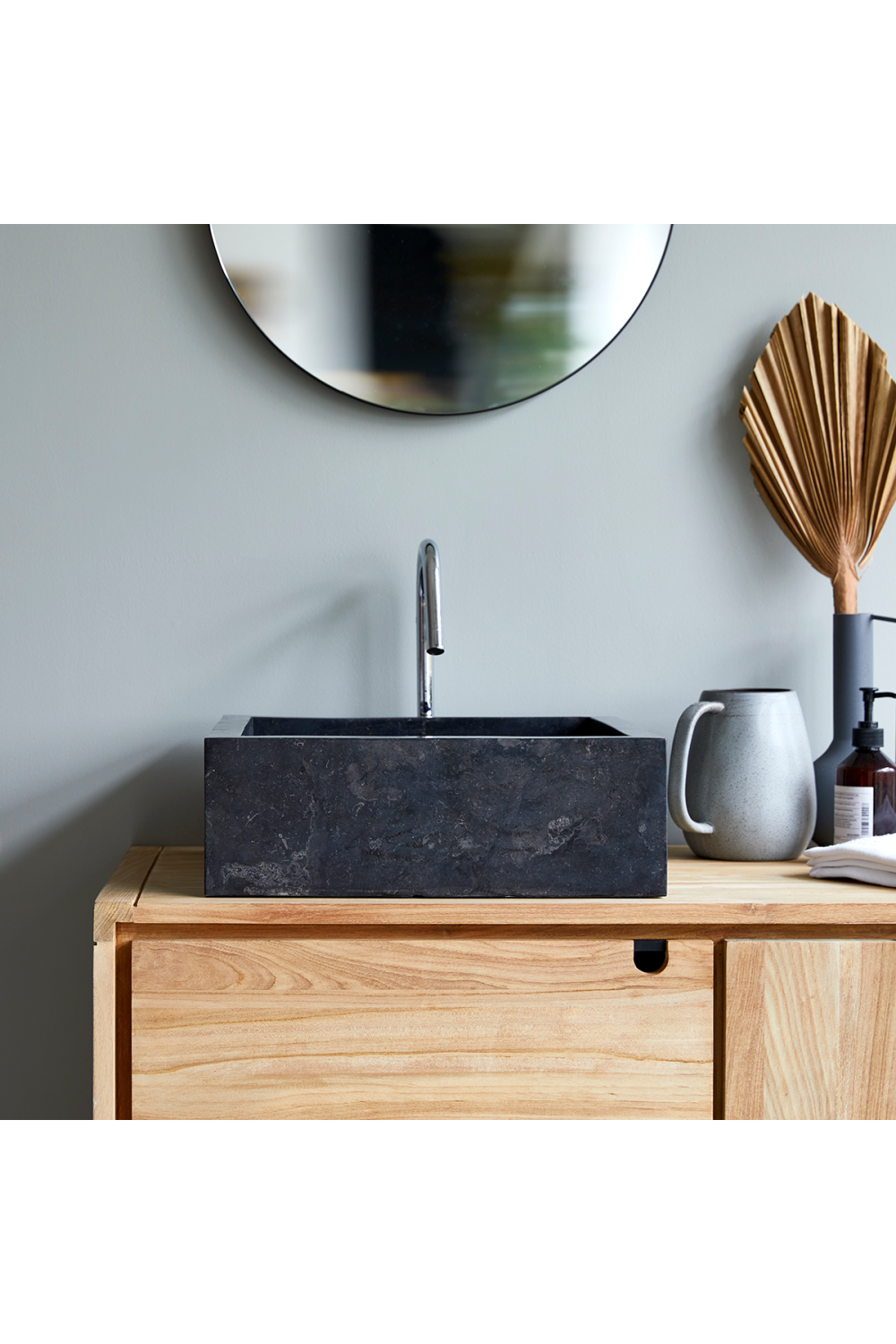 Dark Gray Marble Bathroom Sink | Tikamoon Slats | OROA TRADE