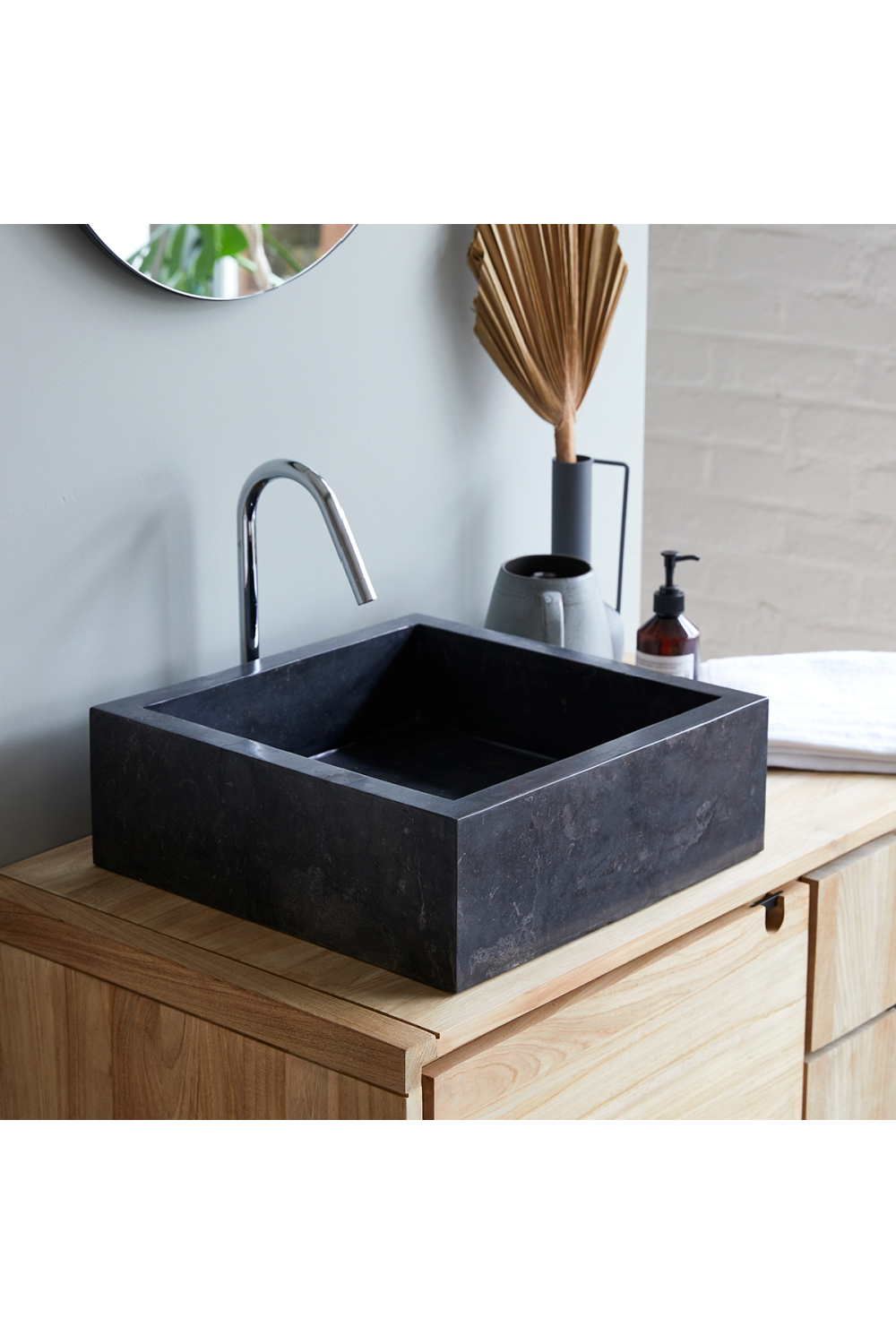 Dark Gray Marble Bathroom Sink | Tikamoon Slats | OROA TRADE